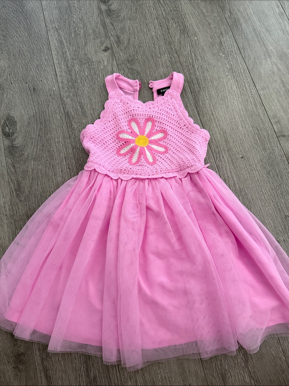 Zunie Pink Crochet Daisy Tulle Party Dress